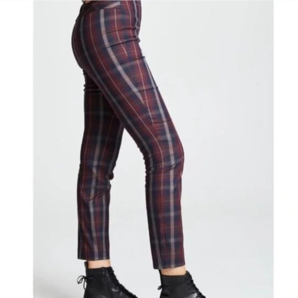 Rag & Bone Simone Burgundy Navy Plaid High Rise Ankle Cropped Pants Size 6 - Picture 1 of 6